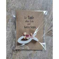 Taufe * Alles Gute * Gottes Segen * Karte mit Fisch * Keraflott * Rosa Trockenblumen