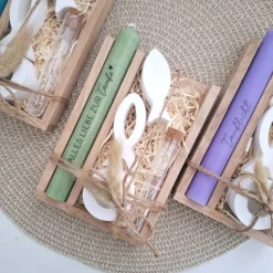 Taufe Geldgeschenk Taufgeschenk mit Fischen Kerzenhalter rund Reagenzglas Geschenkset für Mädchen und Jungen