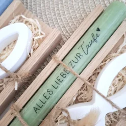 Taufe Taufgeschenk Fisch Variante 1 und Kerzenhalter rund Geschenkset für Mädchen und Jungen zur heiligen Taufe Taufkerz