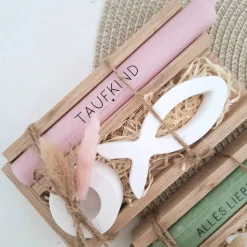 Taufe Taufgeschenk Fisch Variante 1 und Kerzenhalter rund Geschenkset für Mädchen und Jungen zur heiligen Taufe Taufkerz