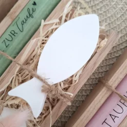 Taufe Taufgeschenk Fisch Variante 2 und Kerzenhalter rund Geschenkset für Mädchen und Jungen zur heiligen Taufe Taufkerz