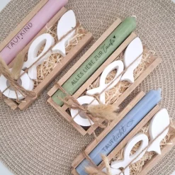 Taufe Taufgeschenk mit Fischen Kerzenhalter rund Geschenkset für Mädchen und Jungen Taufkerze zur heiligen Taufe