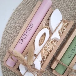 Taufe Taufgeschenk mit Fischen Kerzenhalter rund Geschenkset für Mädchen und Jungen Taufkerze zur heiligen Taufe