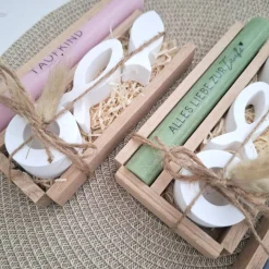 Taufe Taufgeschenk mit Fischen Kerzenhalter rund Geschenkset für Mädchen und Jungen Taufkerze zur heiligen Taufe