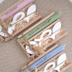 Taufe Taufgeschenk mit Fischen Kerzenhalter rund Geschenkset für Mädchen und Jungen Taufkerze zur heiligen Taufe