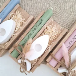 Taufe Taufgeschenk mit Kerzenhalter Fisch Geschenkset für Mädchen und Jungen zur heiligen Taufkerze