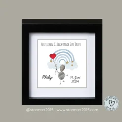 Taufgeschenk Patenkind Steinbild Mädchen Taufe • Personalisiertes Taufbild Regenbogen Herzballon Erinnerung