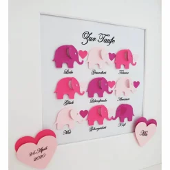 Taufgeschenk ,personalisiertes Geschenk Baby, Taufe, Geburt, Mädchen, Elefanten mit Wünschen
