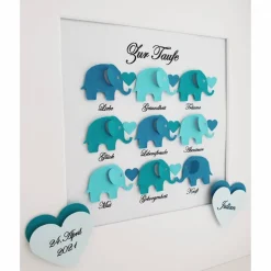 Taufgeschenk ,personalisiertes Geschenk Baby, Taufe, Geburt, Junge, Elefanten mit Wünschen