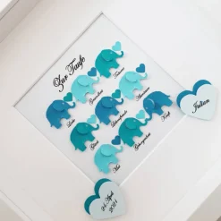 Taufgeschenk ,personalisiertes Geschenk Baby, Taufe, Geburt, Junge, Elefanten mit Wünschen