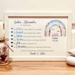 Taufgeschenk personalisiert Junge – Geldgeschenk & Bilderrahmen mit Name & Regenbogen