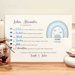 Taufgeschenk personalisiert Junge – Geldgeschenk & Bilderrahmen mit Name & Regenbogen