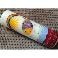 Taufkerze - bunter Fisch - Wasser - Mädchen - Kerze - Taufe - Handarbeit - keine Folie - inkl. Wachsbeschriftung