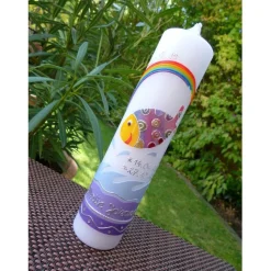 Taufkerze - bunter Fisch - Wasser - Mädchen - Kerze - Taufe - Handarbeit - keine Folie - inkl. Wachsbeschriftung