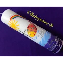 Taufkerze - bunter Fisch - Wasser - Mädchen - Kerze - Taufe - Handarbeit - keine Folie - inkl. Wachsbeschriftung