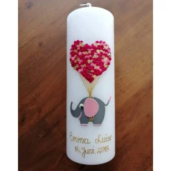 Taufkerze - Elefant - Luftballons - Ballon - Mädchen - Kerze - Taufe - Handarbeit - keine Folie - inkl. Wachsbeschriftun