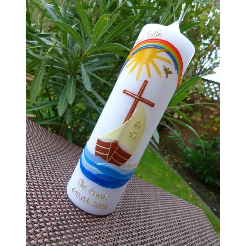 Taufkerze - Geburtstagkerze - Boot - Arche - Mädchen - Kerze - Taufe - Handarbeit - keine Folie - inkl. Wachsbeschriftun