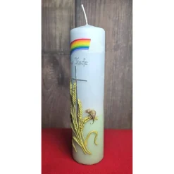 Taufkerze - Getreideähren, Kreuz, Regenbogen - Handverziert - Diverse Größen