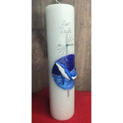 Taufkerze - Wal, Wasser, Himmel, Kreuz - Handverziert - Diverse Größen -