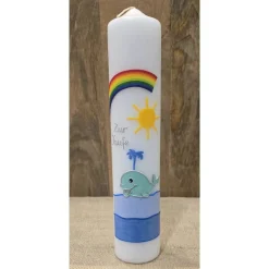 Taufkerze - 30x6 - Regenbogen - Sonne - Wal -