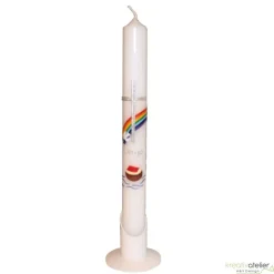 Taufkerze Arche Noah mit Regenbogen und Taube, schlanke Taufkerze für Jungen oder Mädchen, mit Namen und Datum