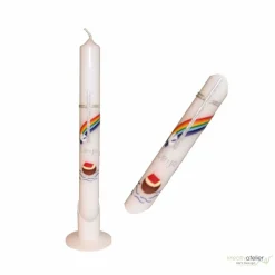 Taufkerze Arche Noah mit Regenbogen und Taube, schlanke Taufkerze für Jungen oder Mädchen, mit Namen und Datum