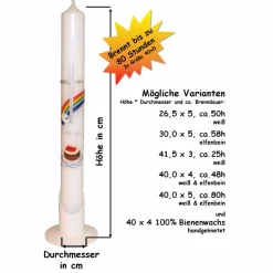 Taufkerze Arche Noah mit Regenbogen und Taube, schlanke Taufkerze für Jungen oder Mädchen, mit Namen und Datum