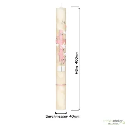 Taufkerze Bienenwachs mit Kreuz zweifarbig, Taube und Blumenranke, Taufkerze für Mädchen Jungen personalisierbar