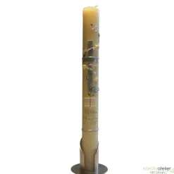 Taufkerze Bienenwachs mit Kreuz zweifarbig, Taube und Blumenranke, Taufkerze für Mädchen Jungen personalisierbar