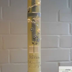 Taufkerze Bienenwachs mit Kreuz zweifarbig, Taube und Blumenranke, Taufkerze für Mädchen Jungen personalisierbar