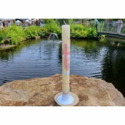 Taufkerze Bienenwachs mit Kreuz zweifarbig, Taube und Blumenranke, Taufkerze für Mädchen Jungen personalisierbar