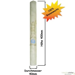 Taufkerze Bienenwachs mit Schiff, Wellen, Leuchtturm und Taube, handverziert und -geknetet, Taufkerze für Mädchen Jungen