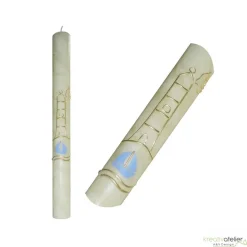 Taufkerze Bienenwachs mit Schiff, Wellen, Leuchtturm und Taube, handverziert und -geknetet, Taufkerze für Mädchen Jungen