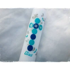Taufkerze blau, mit Engel, für Jungs