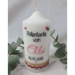 Taufkerze Blätterkranz & Patenkerze mit Rosen - Altrosa-Grün-Salbei-Eukalypthus-Natur