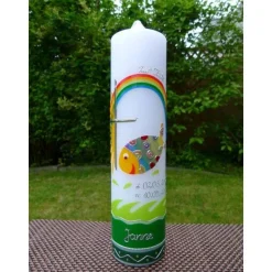 Taufkerze bunter Fisch, inkl. Beschriftungen, Mädchen, Jungen, Farbwünsche, Wachsverzierungen, keine Folie, Druck oder B