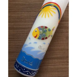 Taufkerze bunter Fisch Sonne Regenbogen Junge Mädchen Taufe Handarbeit keine Folie handgearbeite Wachsverzierungen