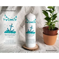 Taufkerze Design Anker Meer