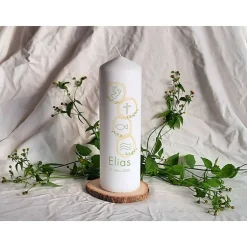 Taufkerze Elias Stumpe Symbole Greenery