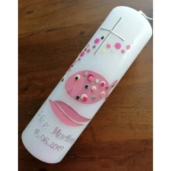 Taufkerze Fisch Bubble Dots - Das ORIGINAL, Taufkerze Mädchen, Taufkerze Mädchen, Wachs, handgemacht, weiß, Made in Germ