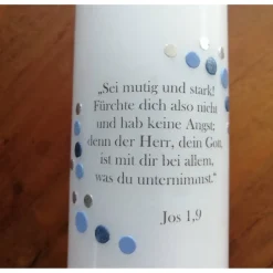 Taufkerze Fisch mit Spruch, bubble Fisch, blau inkl. Beschriftung