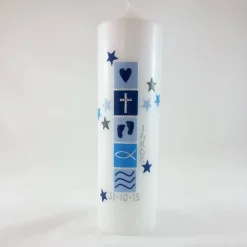 Taufkerze für Jungen, hellblau, Sterne, 250 x 70mm