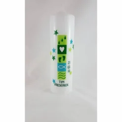 Taufkerze für Jungs, grün, mit Sternen