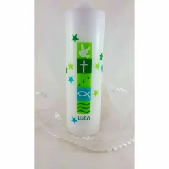 Taufkerze für Jungs, grün, Taufkerze mit Sternen