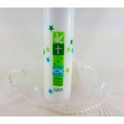 Taufkerze für Jungs, grün, Taufkerze mit Sternen