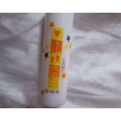 Taufkerze gelb, orange, für Mädchen und Jungen, modernes Design, 250/70mm