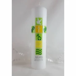 Taufkerze grün , gelb, Taufkerze für Mädchen und Junge