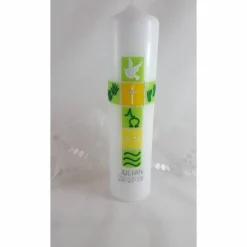 Taufkerze grün , gelb, Taufkerze für Mädchen und Junge