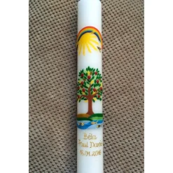 Taufkerze Kommunionkerz Lebensbaum, inkl. Beschriftung, Farbwünsche möglich, Jungen, Mädchen, Wachsverzierungen, Wachsbe