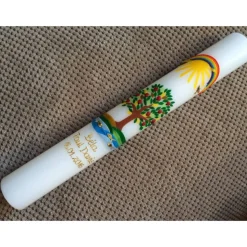 Taufkerze Kommunionkerz Lebensbaum, inkl. Beschriftung, Farbwünsche möglich, Jungen, Mädchen, Wachsverzierungen, Wachsbe
